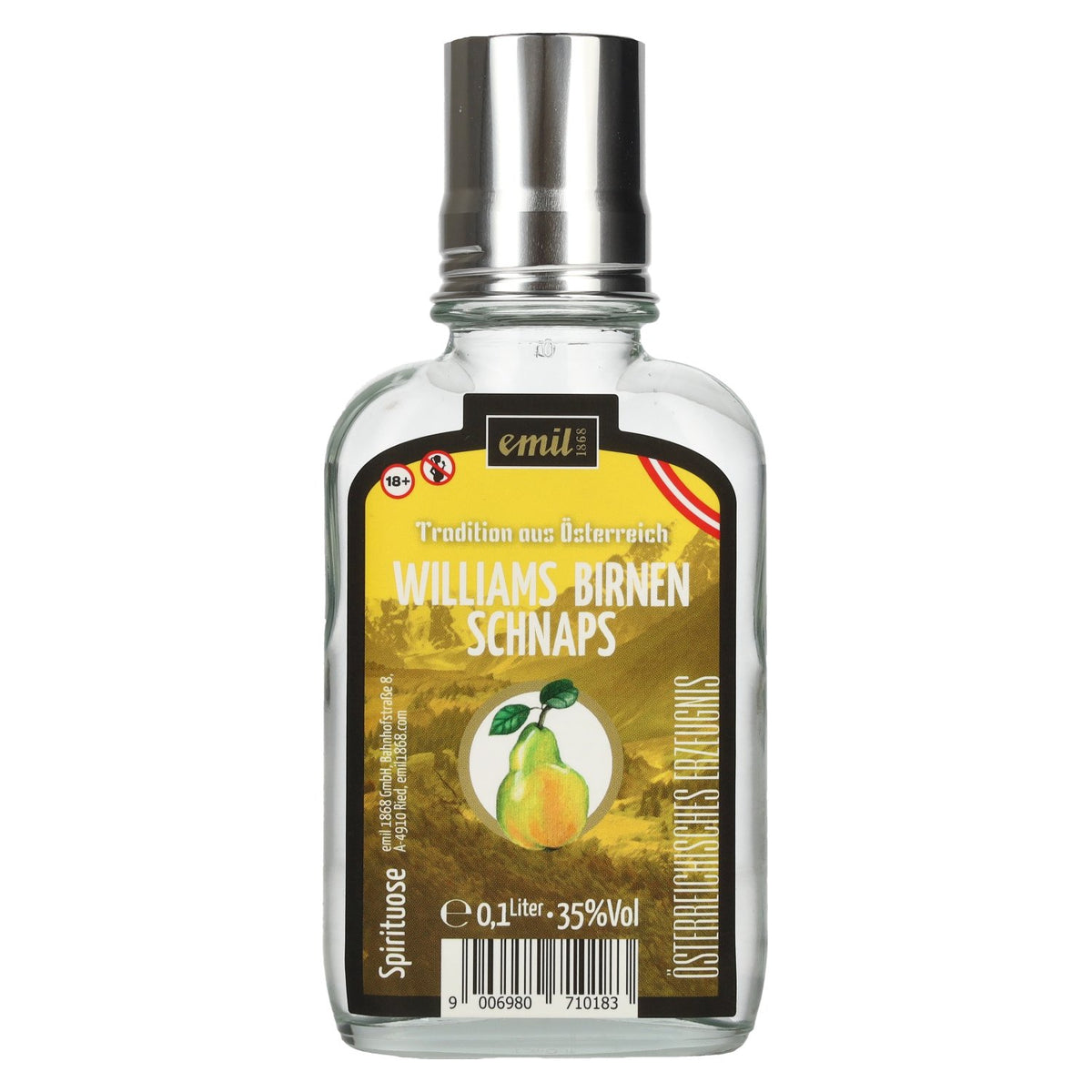 emil 1868, eau-de-vie de poires Williams, 35 % vol., 0,1 l, en flacon de poche