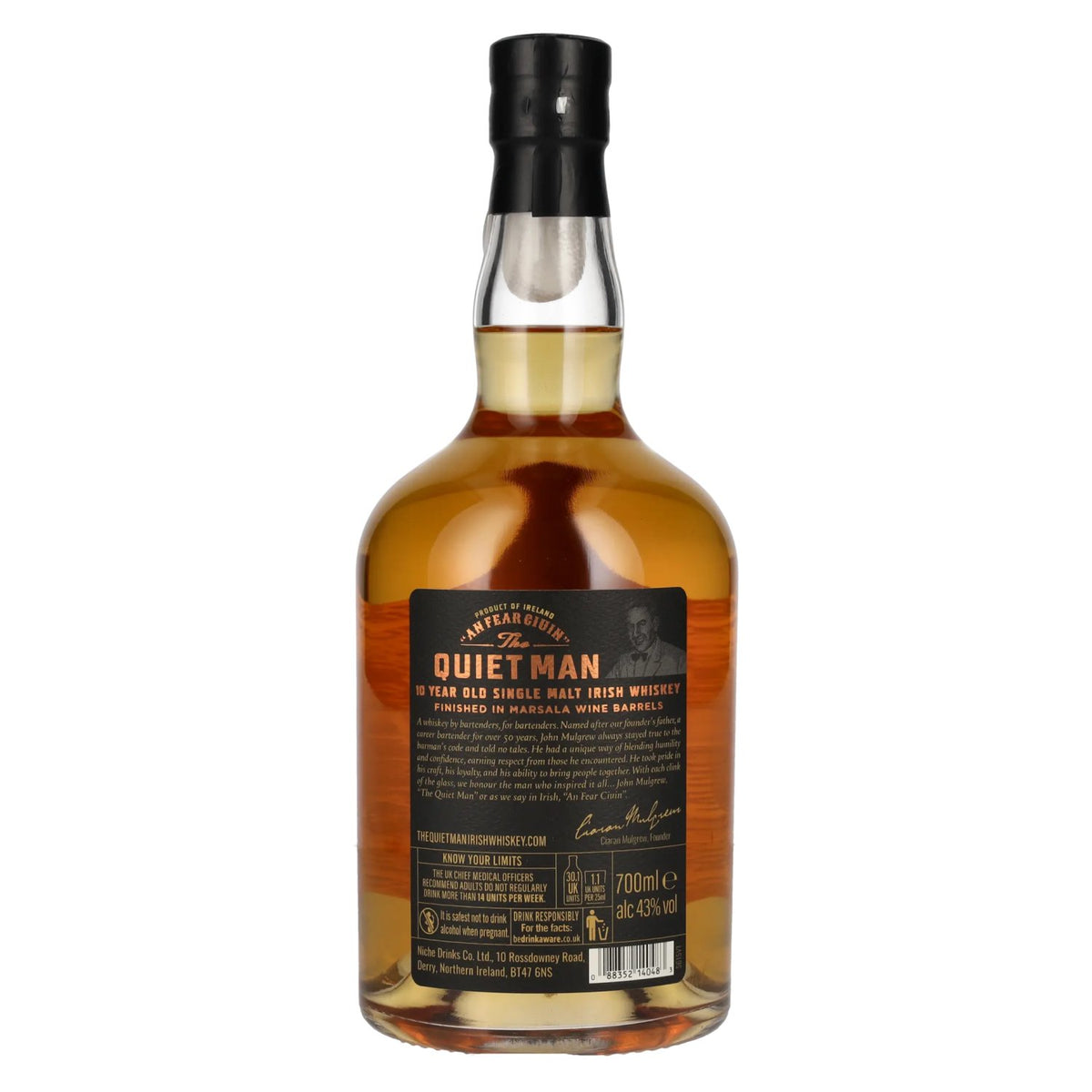 The Quiet Man BARMAN'S CODE 10 Years Old MARSALA FINISHED 43% vol. 0.7l