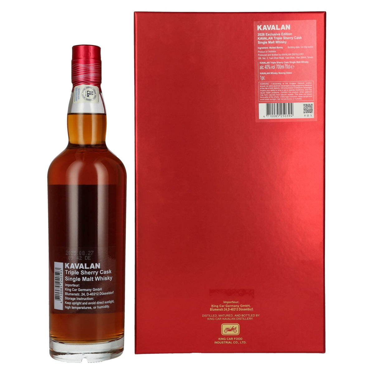 Kavalan Triple Sherry Cask Matured Lunar Horse New Year 2026 40% ABV 0.7l in a gift box with a nosing glass