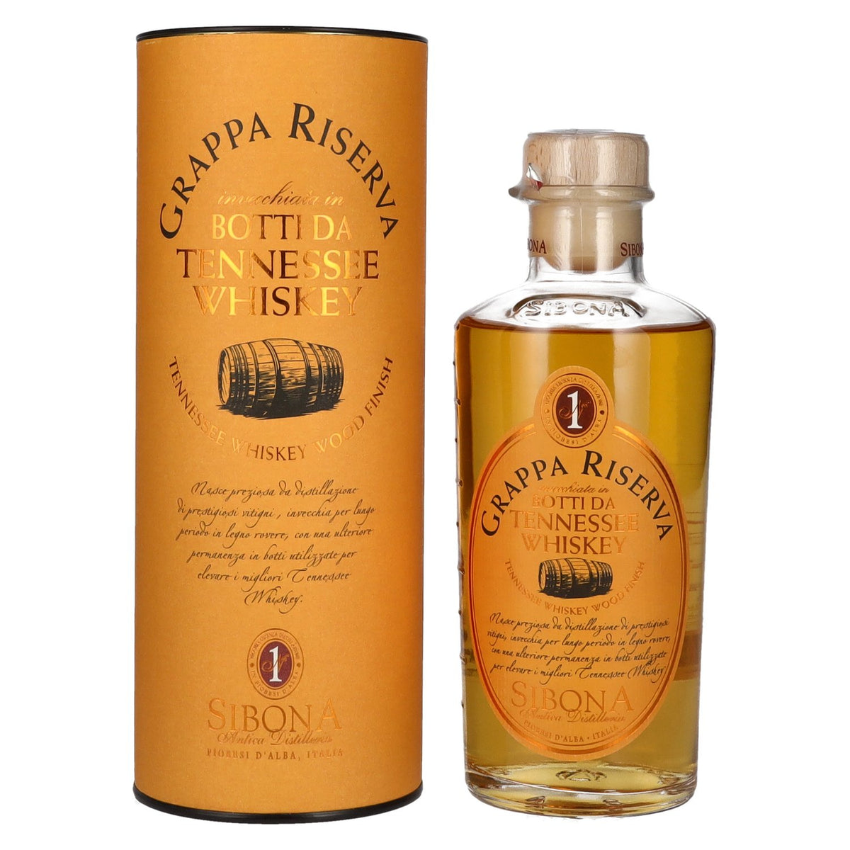 Sibona GRAPPA RISERVA, vieillie en fûts de WHISKEY DU TENNESSEE, 40 % vol., 0,5 l, dans un coffret cadeau