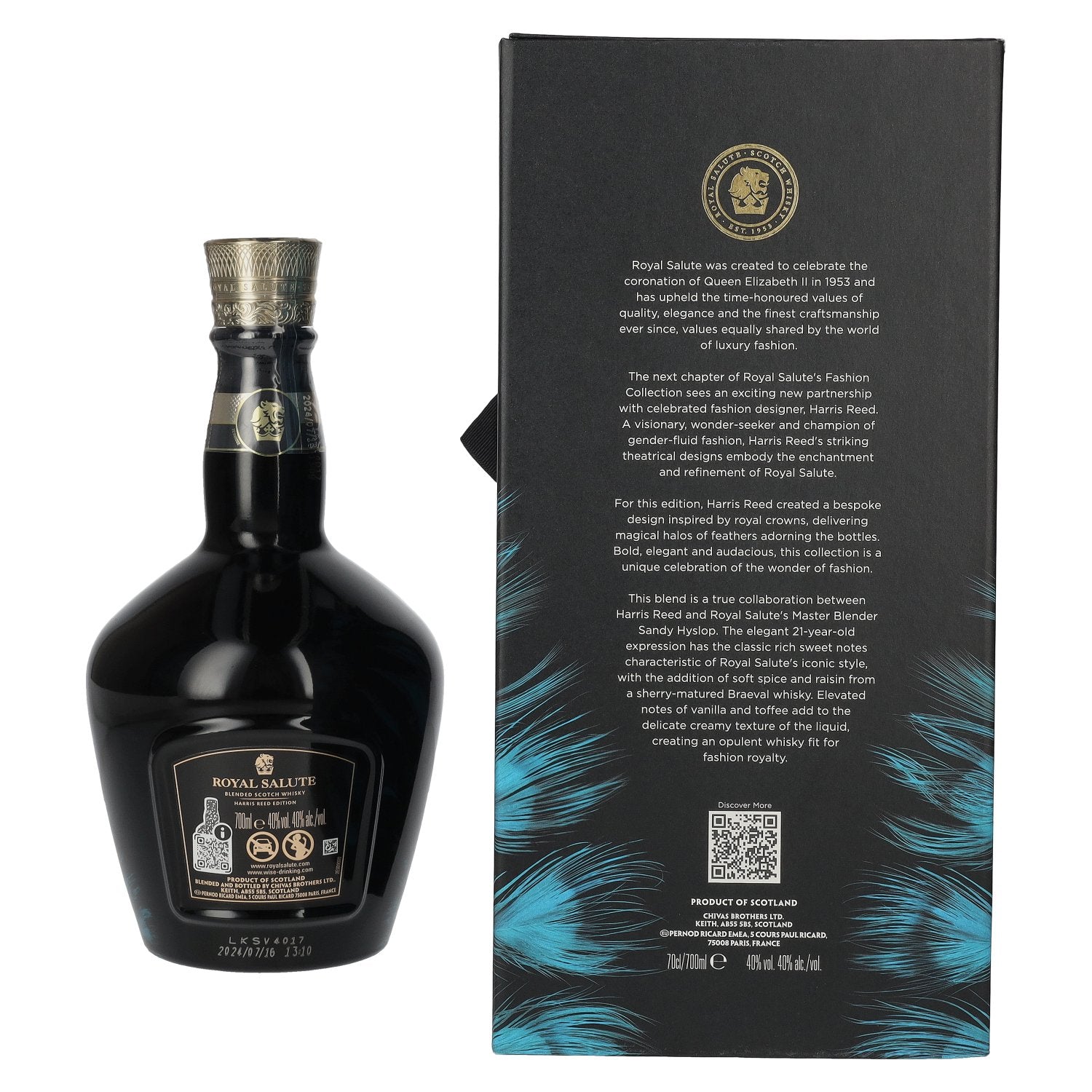Royal Salute 21 Years Old HARRIS REED BLUE EDITION Blended Scotch Whisky 40% Vol. 0,7l en boîte cadeau