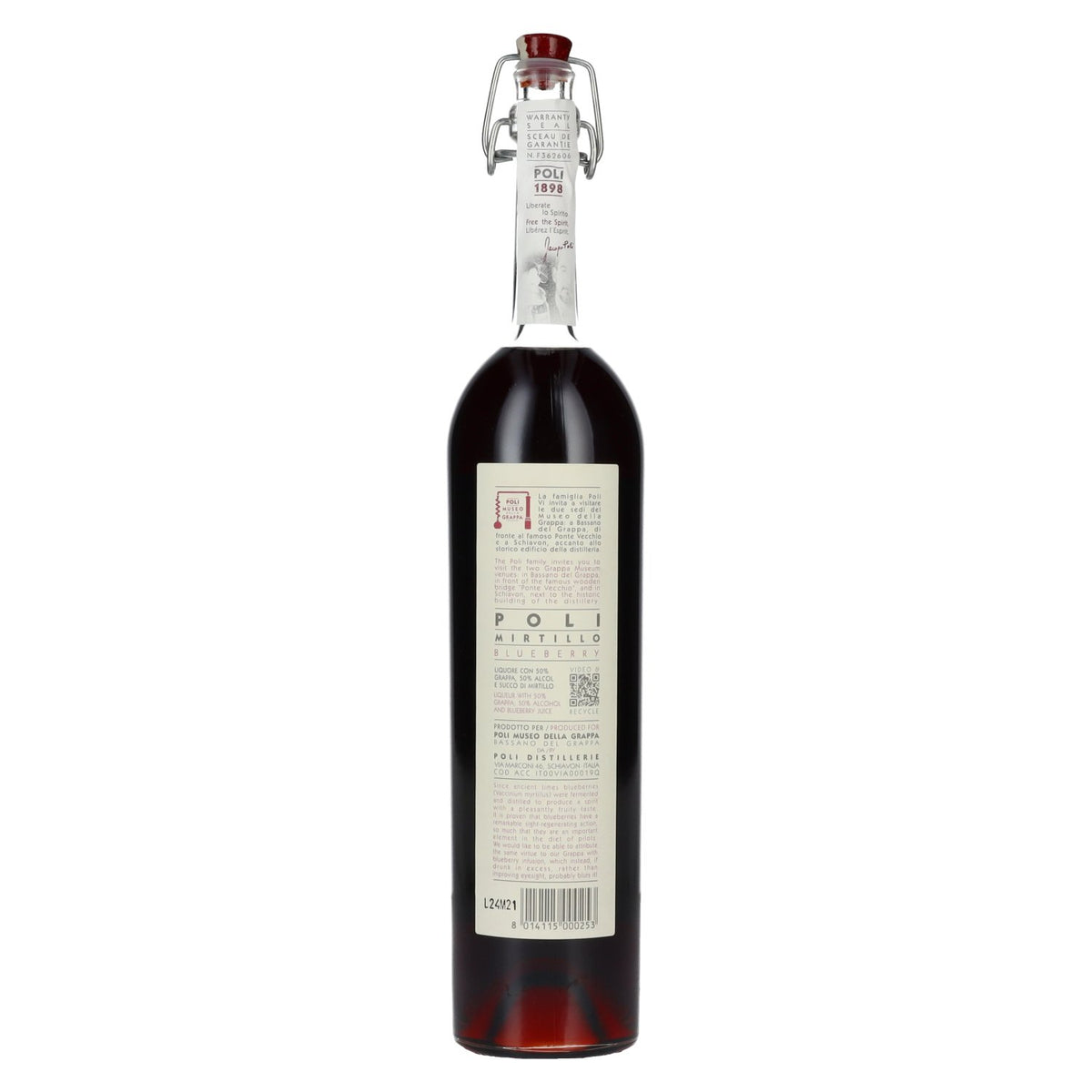 Liqueur Poli Mirtillo à la grappa, 28 % vol., 0,5 l
