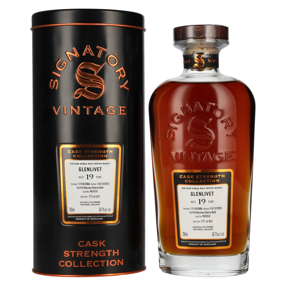 Signatory Vintage GLENLIVET 19 Years Old Cask Strength Collection 2006 58,7% Vol. 0,7l in Tinbox