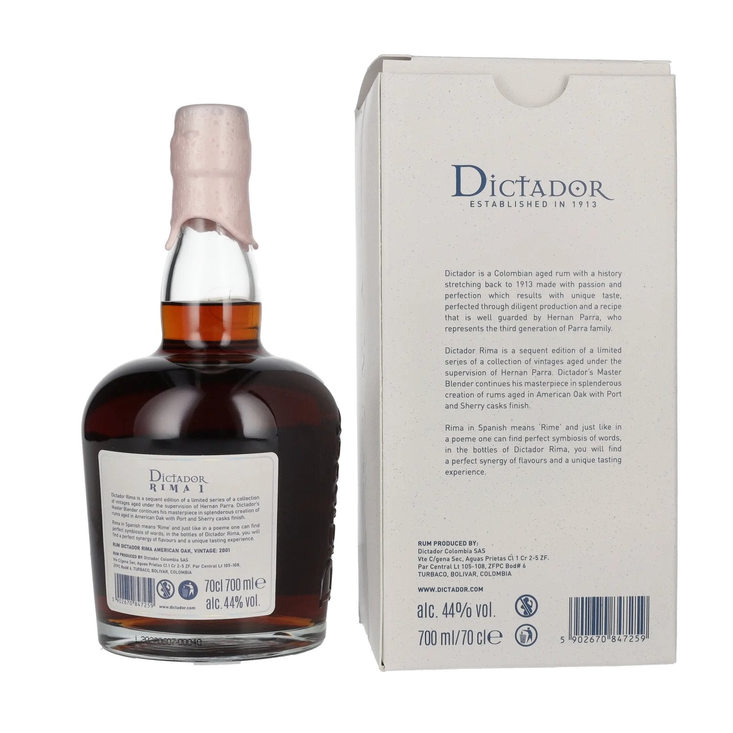 Dictador RIMA 1 21 Years Old AMERICAN OAK Cask Vintage 2001 44% Vol. 0,7l in gift box