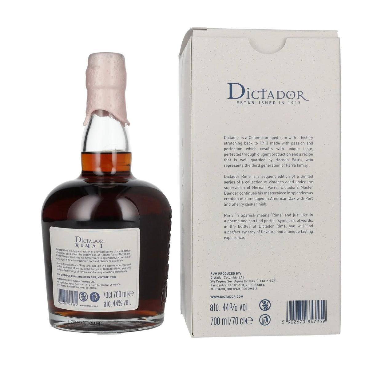 Dictador RIMA 1 21 Years Old AMERICAN OAK Cask Vintage 2001 44% Vol. 0,7l in Geschenkbox