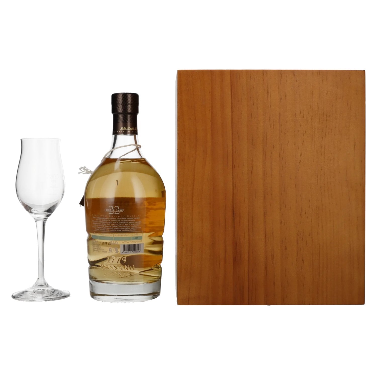 Nardini Grappa Riserva 22 ANNI Single Cask 45% Vol. 0,7l in wooden box with glass