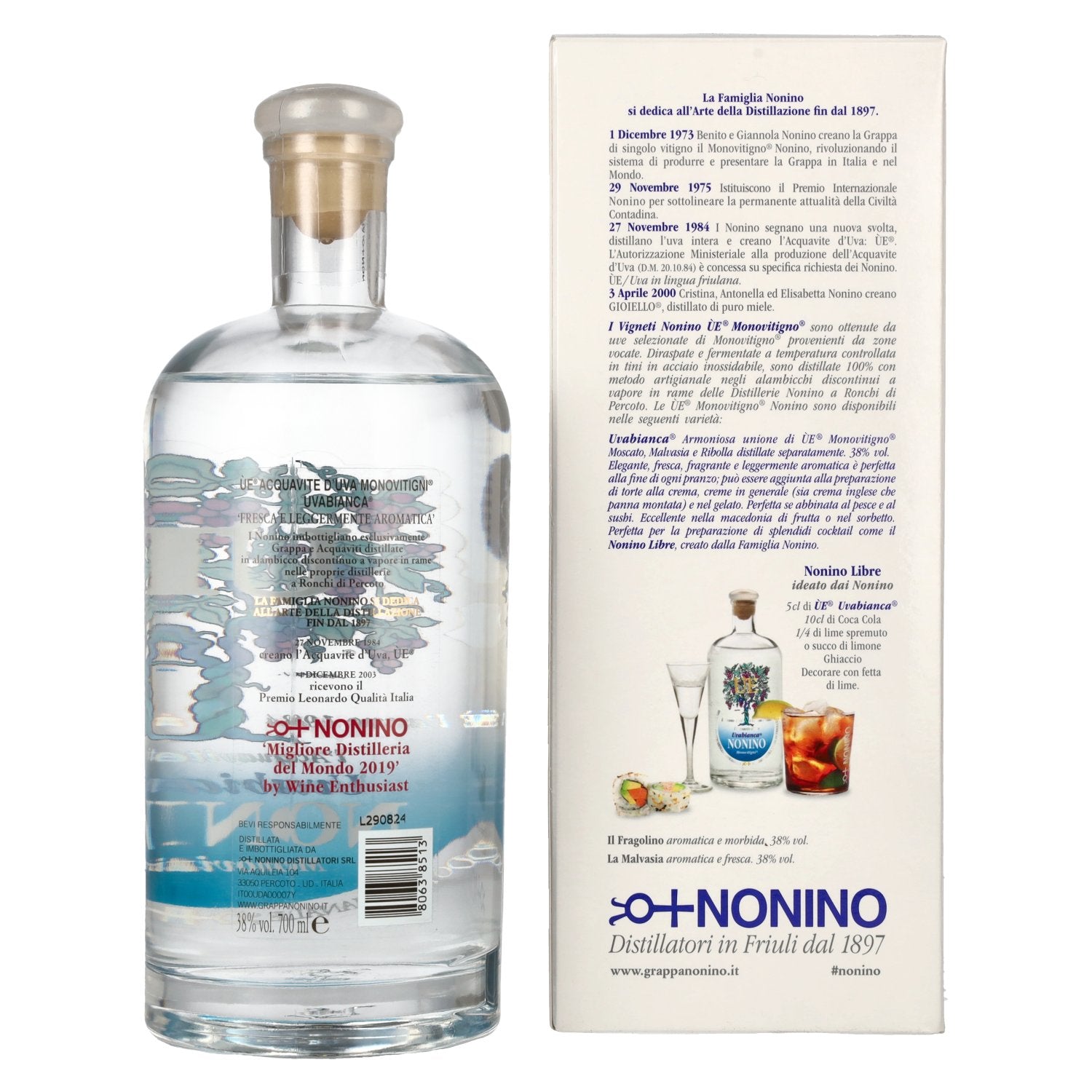 Nonino Grappa ÙE Monovitigni Uvabianca 38% Vol. 0,7l in gift box