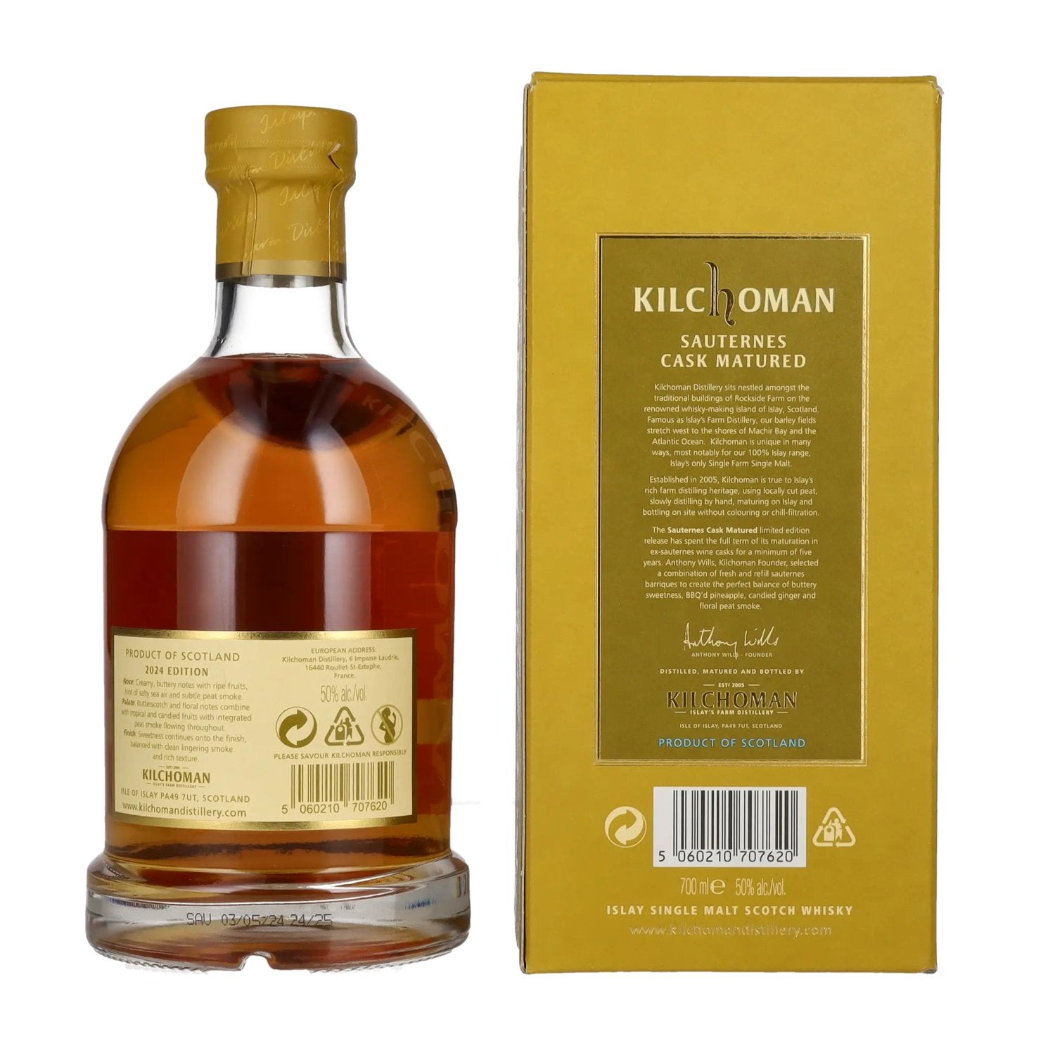 Kilchoman SAUTERNES CASK MATURED Islay Single Malt Limited Edition 2024 50% vol. 0,7l en coffret cadeau