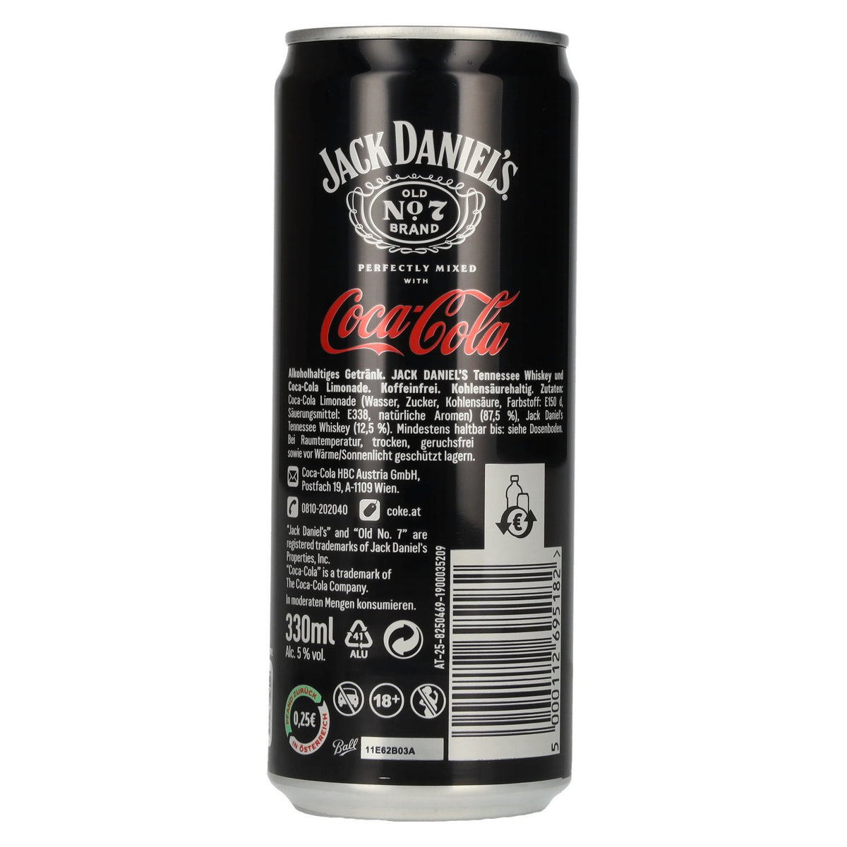 Jack Daniel's No. 7 Whisky &amp; Coca Cola 5% ABV, 12 x 0.33l tins (deposit)
