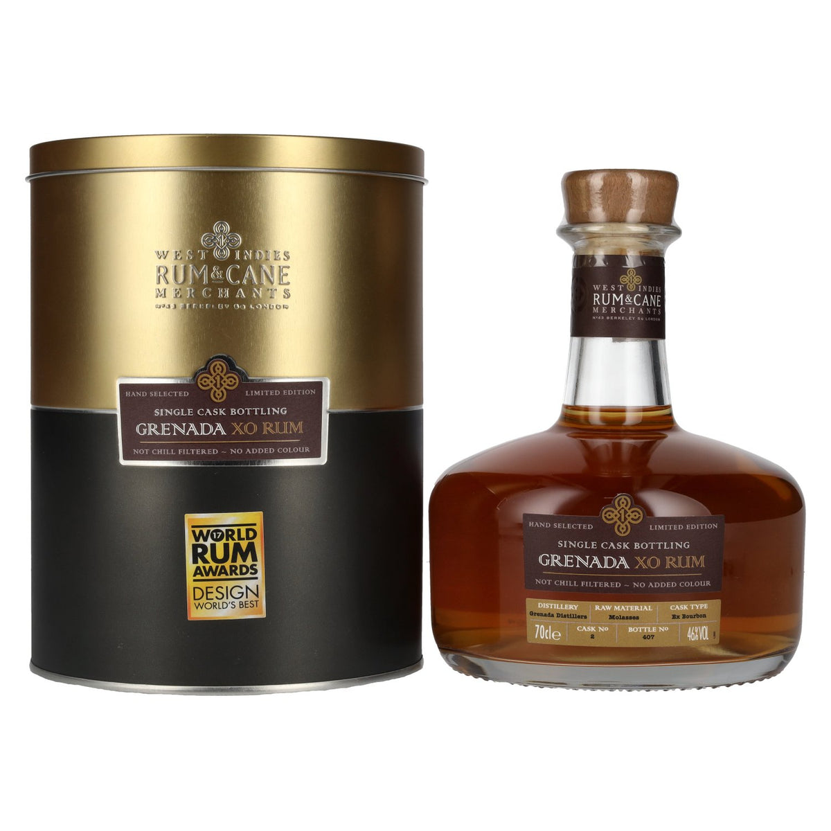 Rum &amp; Cane GRENADA XO Single Cask Rum 46% vol. 0.7 l in a tin box