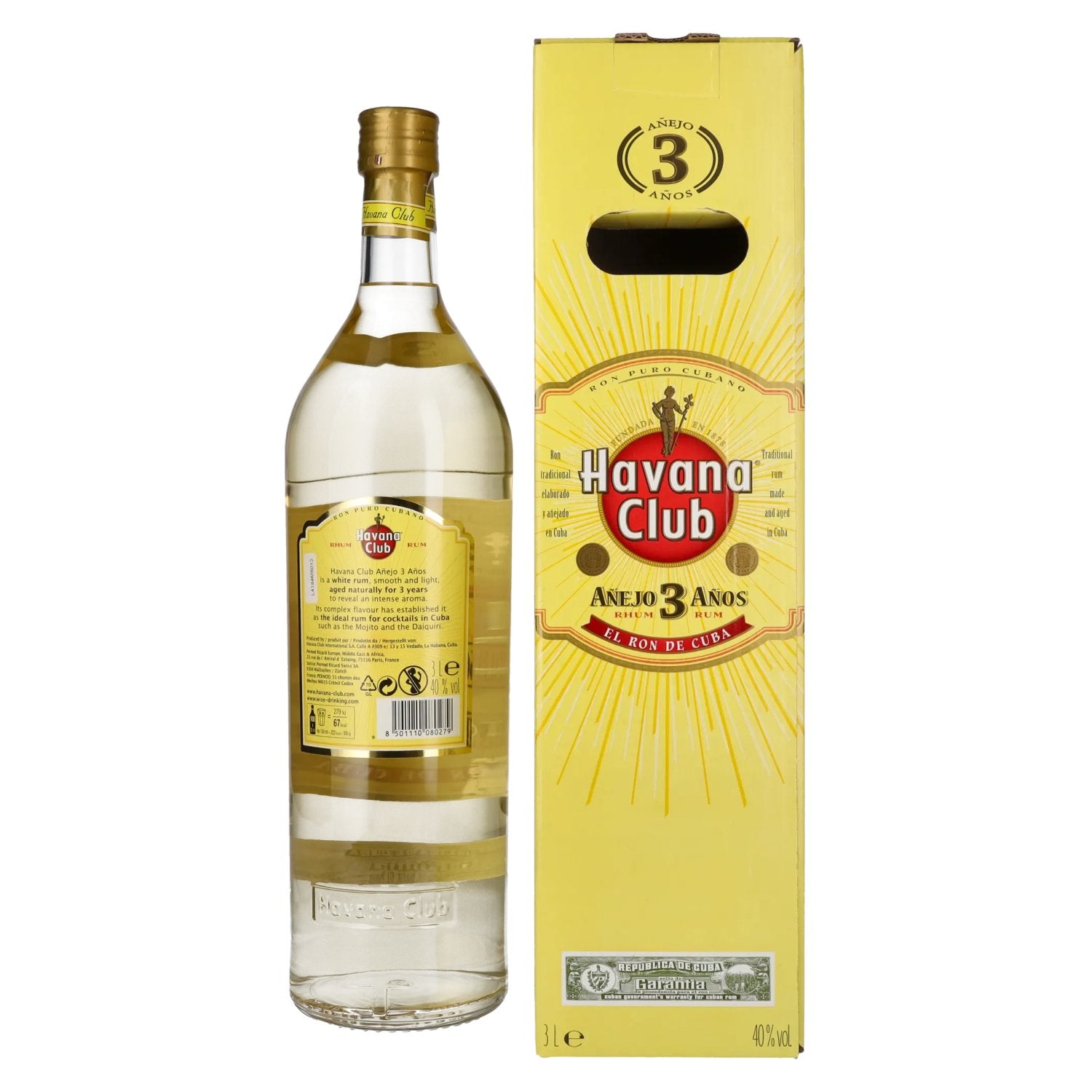 Havana Club Añejo 3 Años Rum 40% Vol. 3l in Geschenkbox