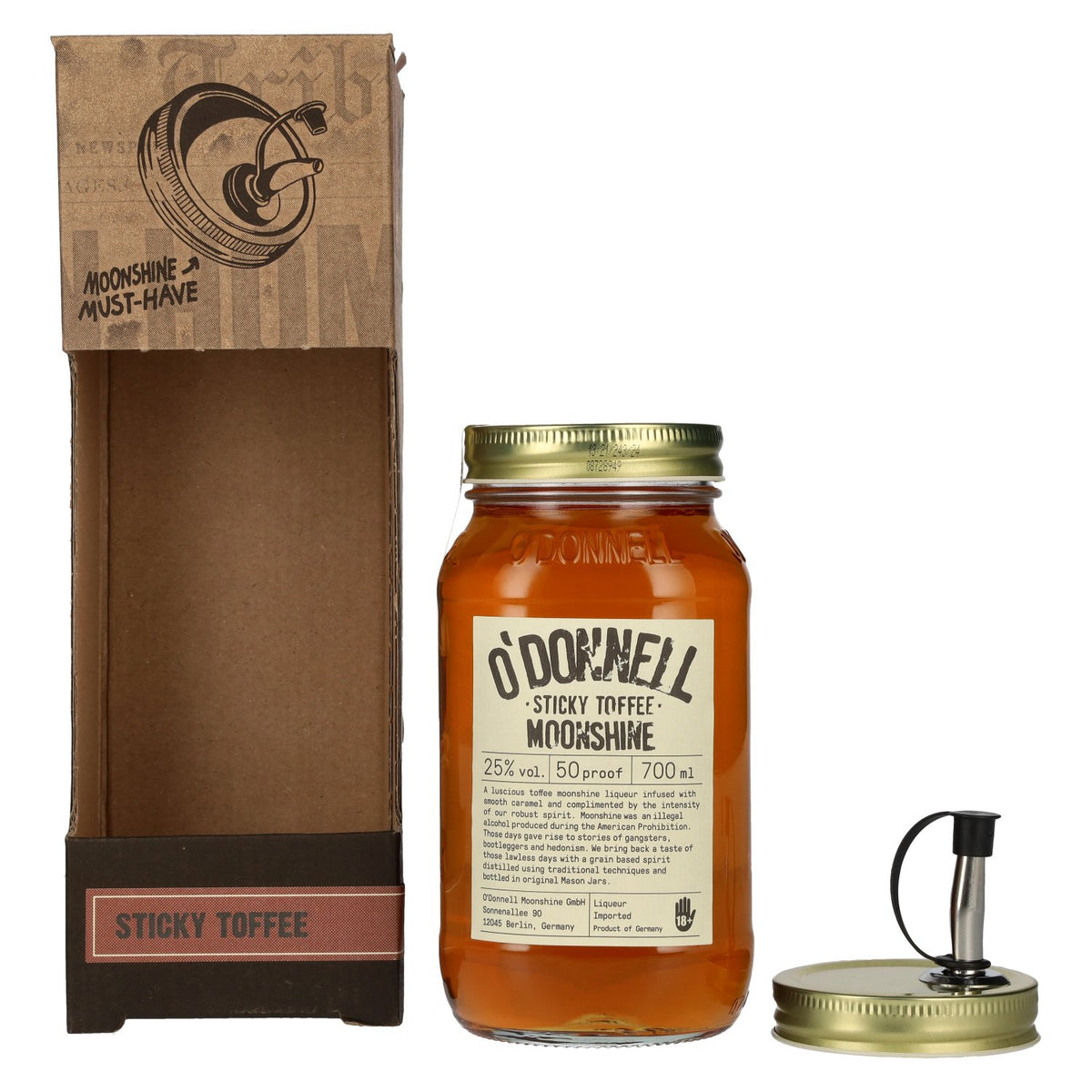 O'Donnell Moonshine STICKY TOFFEE Liqueur 25% vol. 0.7l in gift box with pourer