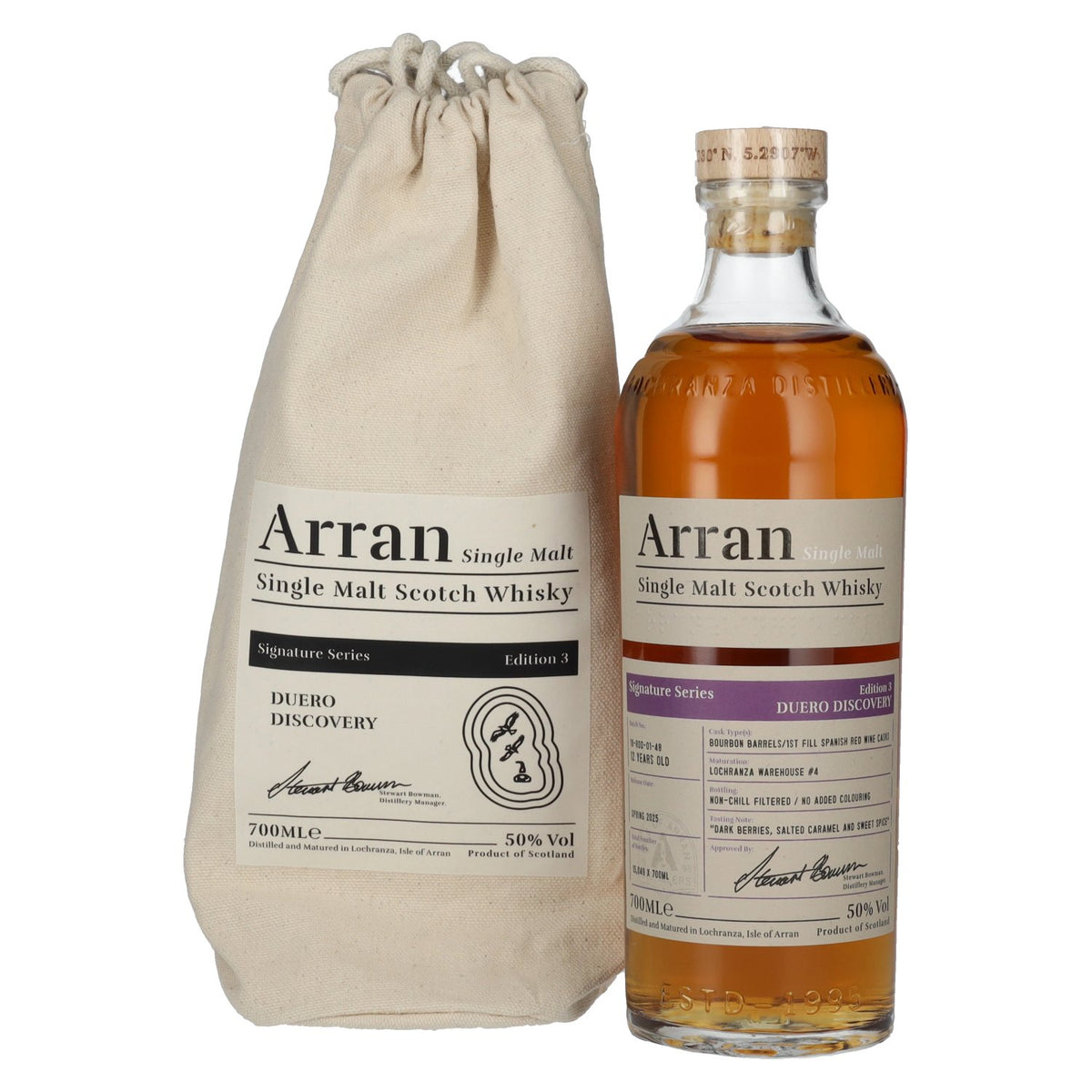 The Arran Whisky Signature Series 3 DUERO DISCOVERY Single Malt Scotch Whisky 50% vol. 0,7 l in een linnen zakje
