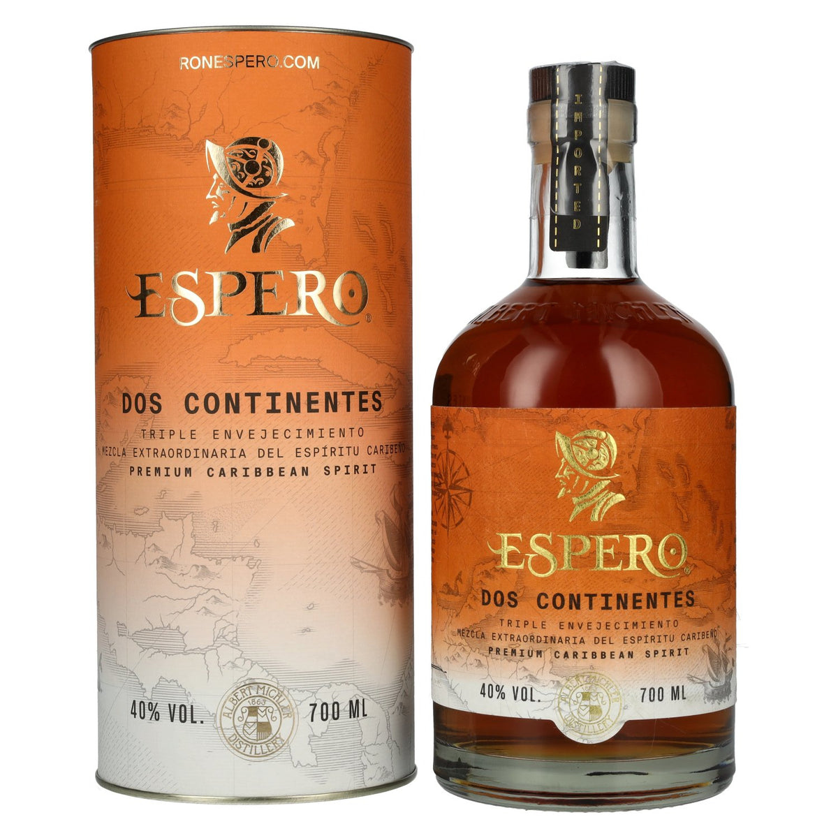 Ron Espero Dos Continentes Premium Caribbean Spirit 40% Vol. 0.7l in a gift box