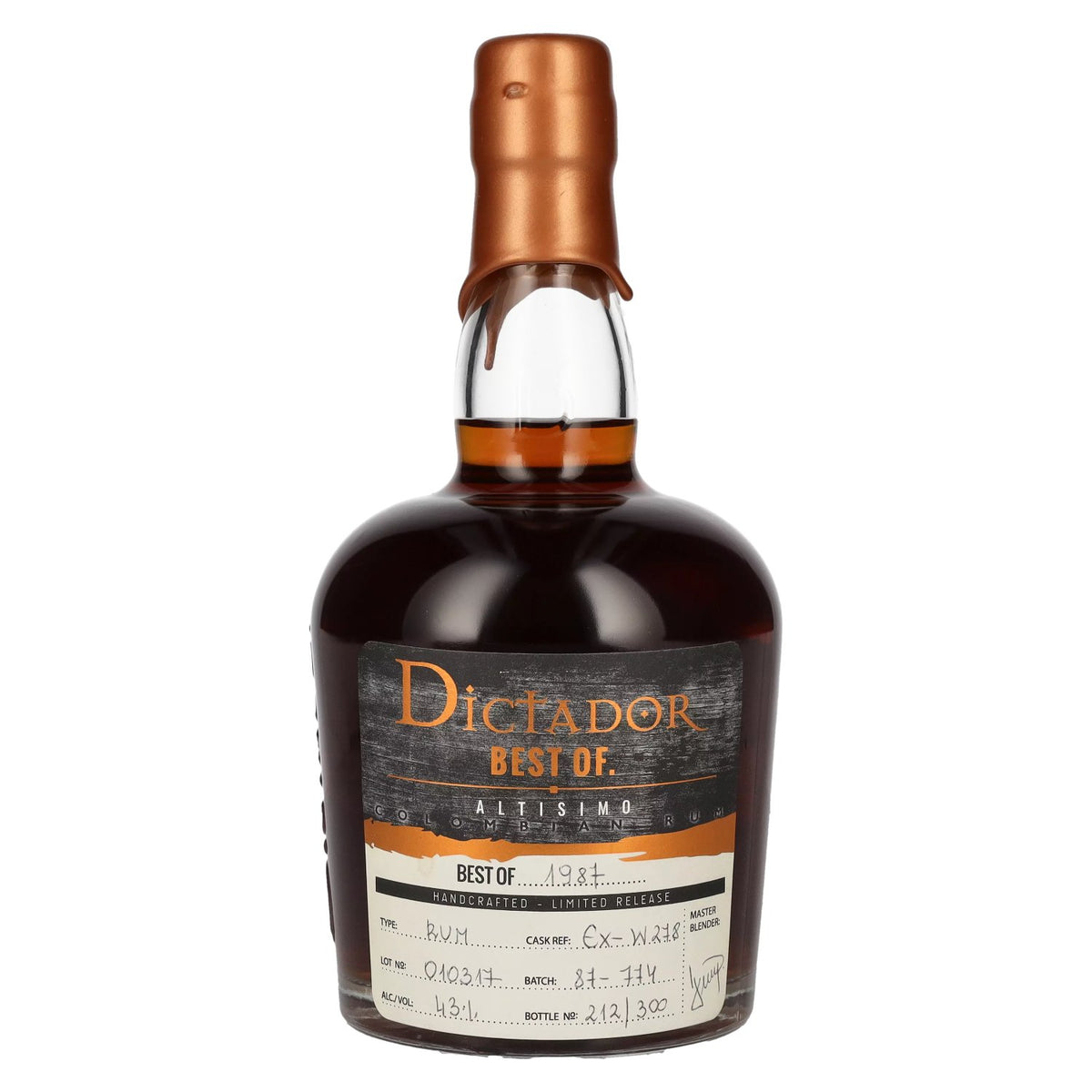 Dictador BEST OF 1987 ALTISIMO Colombian Rum 30YO/010317/EX-W278 43% ABV 0.7l