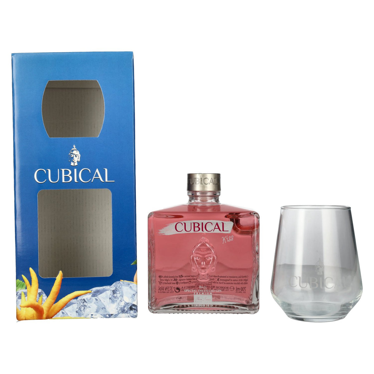 Cubical KISS Special Distilled Gin 37,5% Vol. 0,7l in Geschenkbox mit Glas
