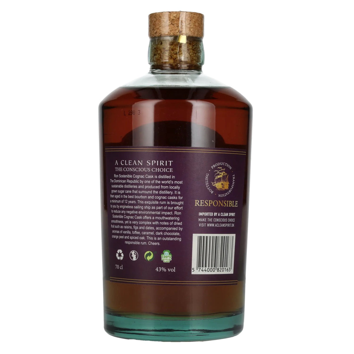 Ron Sostenible 12-Year-Old Cognac Cask Rum 43% vol. 0.7 l