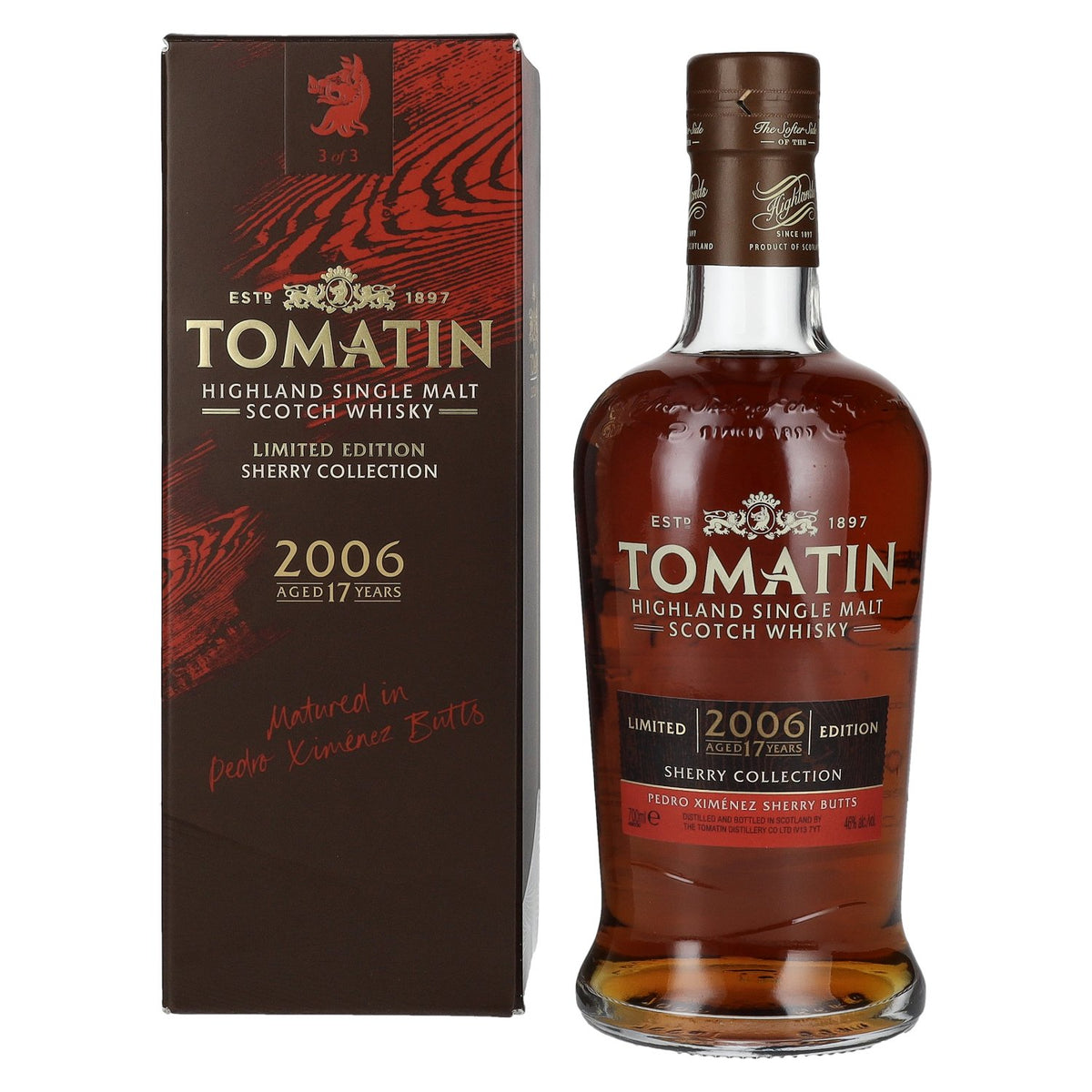 Tomatin 17 Years Old SHERRY COLLECTION Pedro Ximénez Sherry Butts Limited Edition 2006 46% Vol. 0,7l in Geschenkbox