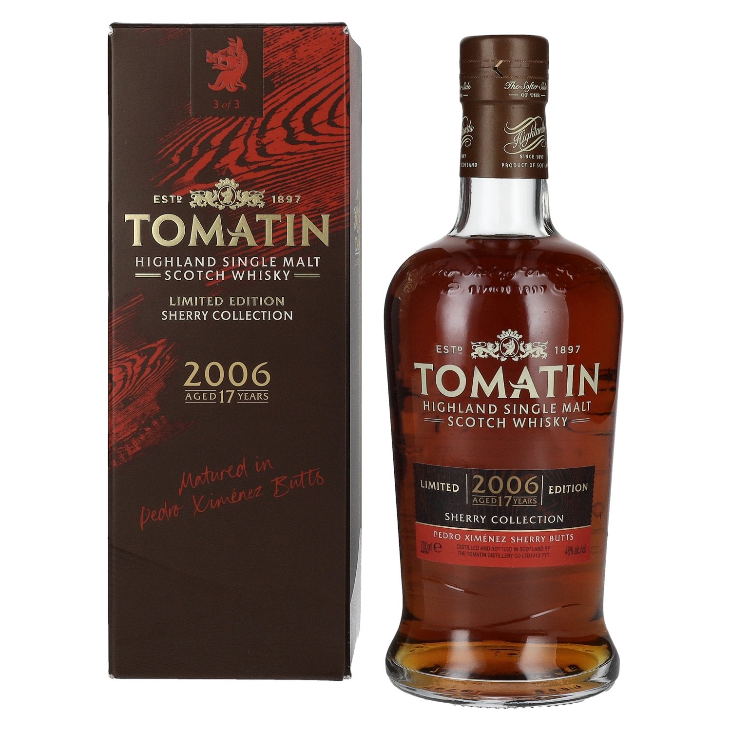 Tomatin 17 ans d'âge SHERRY COLLECTION Pedro Ximénez Sherry Butts Édition limitée 2006 46 % vol. 0,7 l dans un coffret cadeau