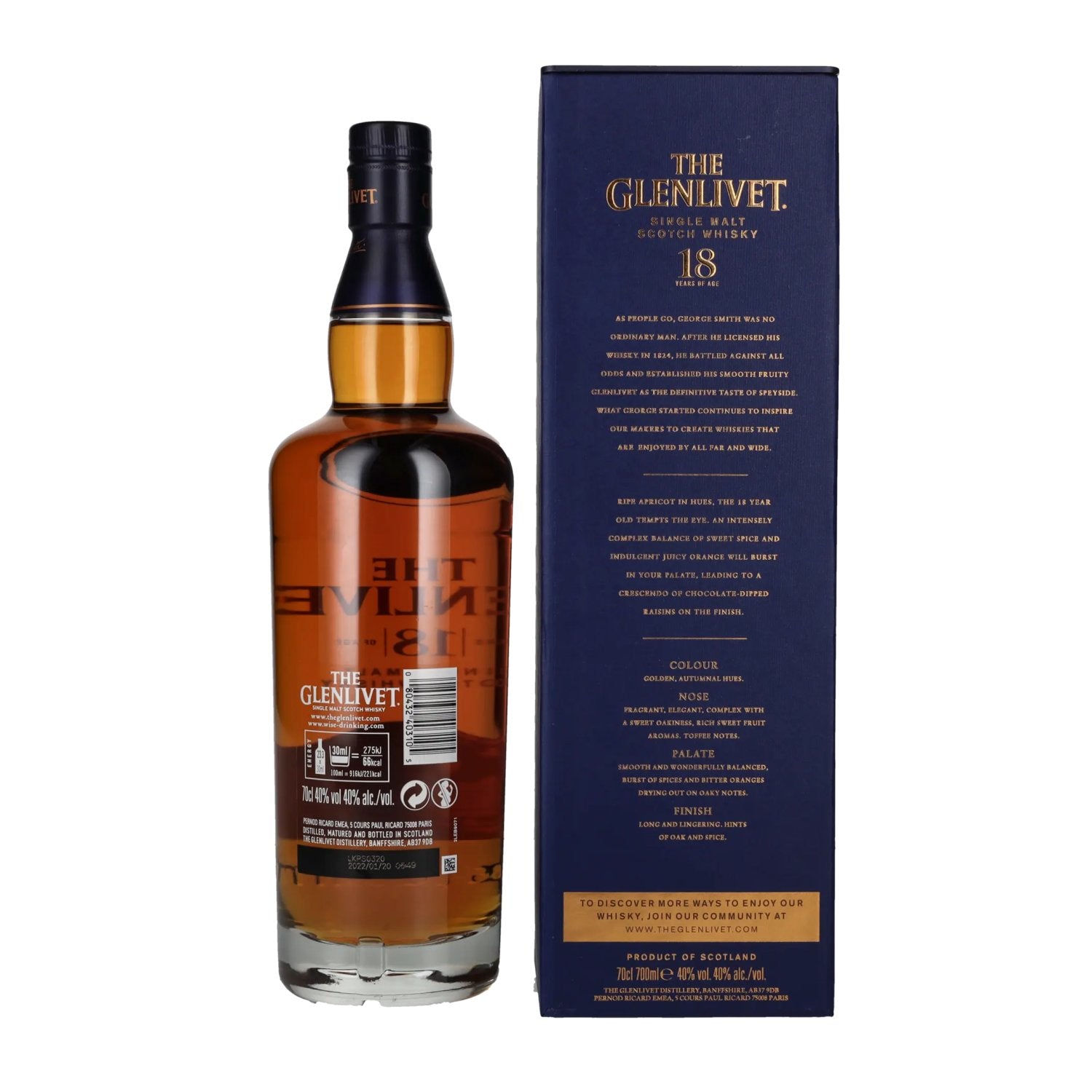 The Glenlivet 18 Years Old BATCH RESERVE Single Malt Whisky 40% Vol. 0,7l en coffret cadeau