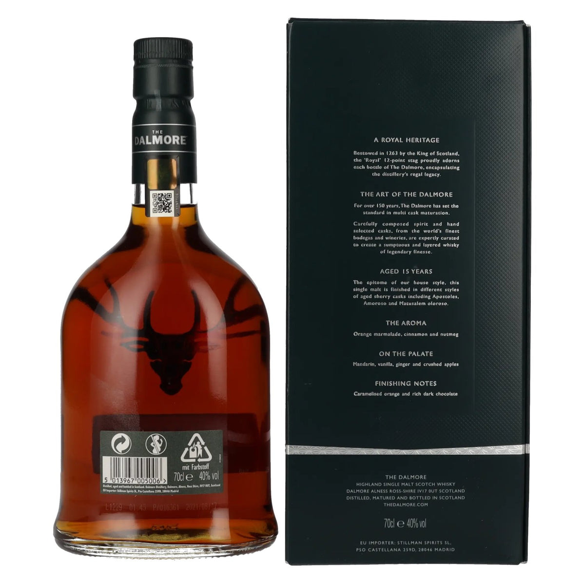 The Dalmore 15 Years Old Highland Single Malt Scotch Whisky 40% ABV, 0.7 litres, in a gift box