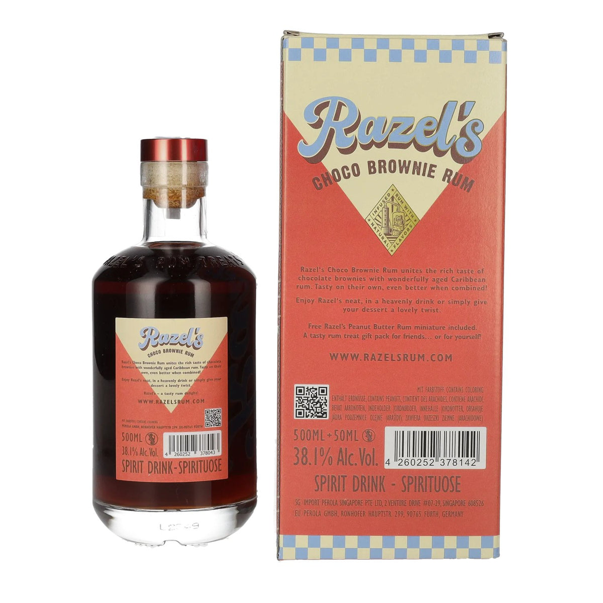 Boisson alcoolisée « Choco Brownie » de Razel, 38,1 % vol., 0,5 l, dans un coffret cadeau avec une miniature de 0,05 l