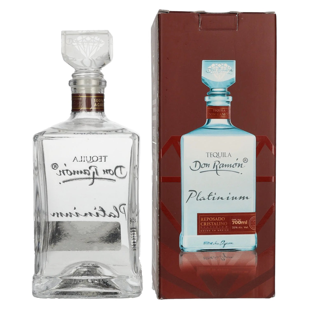 Don Ramón Platinum Reposado Cristalino 100 % agave, 35 % vol., 0,7 l, dans un coffret cadeau