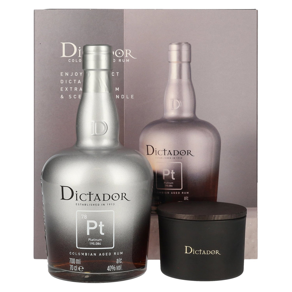 Dictador PLATINUM Colombian Aged Rum 40% Vol. 0,7l in Geschenkbox mit Kerze