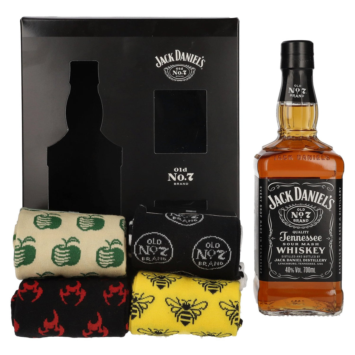 Jack Daniel's Tennessee Whiskey 40% ABV, 0.7 litres, with socks