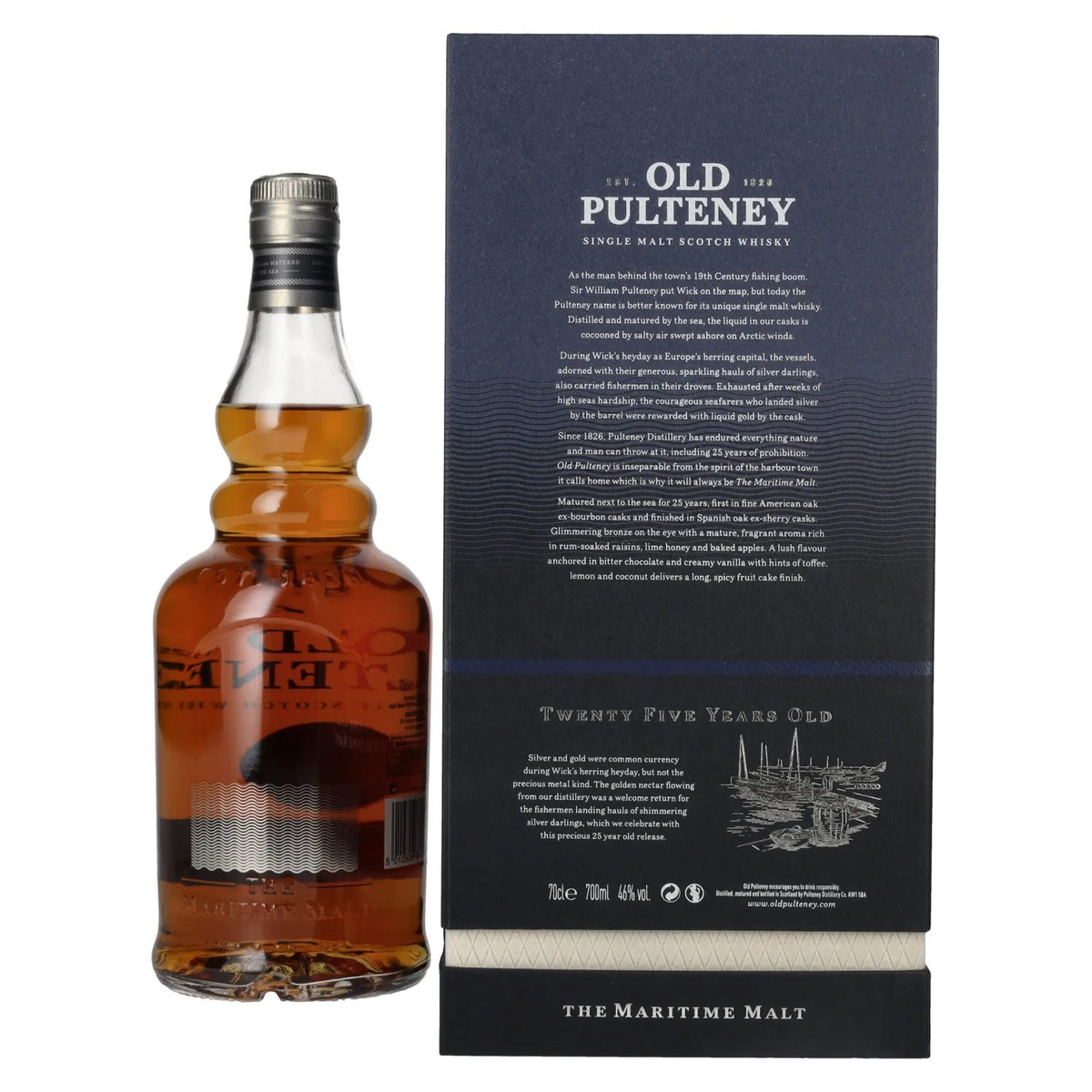 Whisky single malt écossais Old Pulteney 25 ans d'âge, 46 % vol., 0,7 l, dans un coffret cadeau