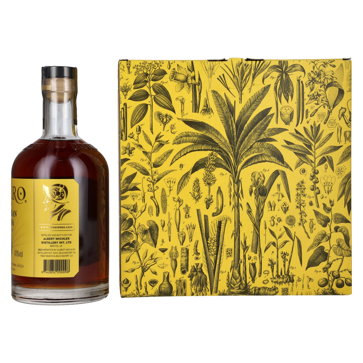 Liqueur Ron Espero Caribbean Banana &amp; Rum 40 % vol., 0,7 l, dans un coffret cadeau avec 2 verres