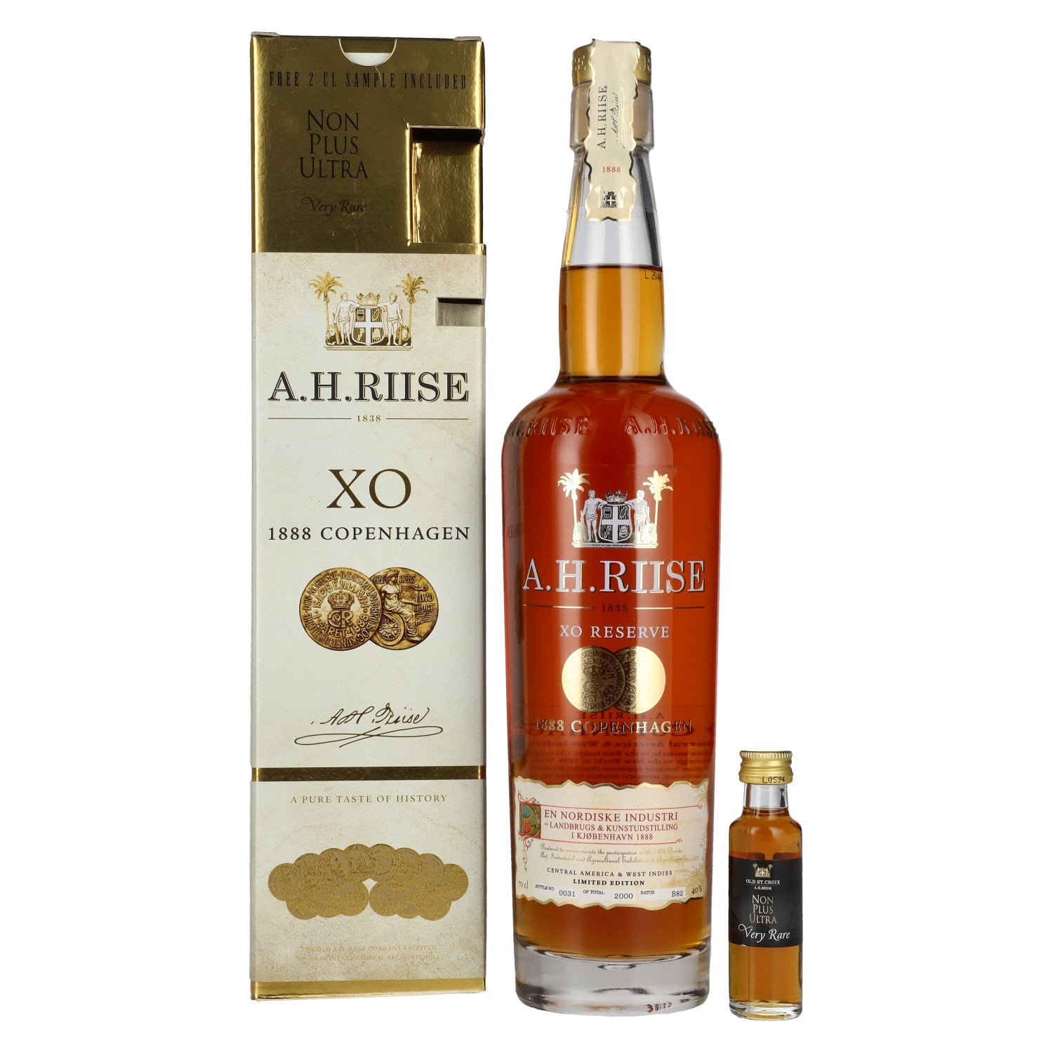 A.H. Riise 1888 COPENHAGEN XO Spirit Drink 40,1% Vol. 0,7l in Geschenkbox mit Miniatur Non Plus Ultra 0,02l