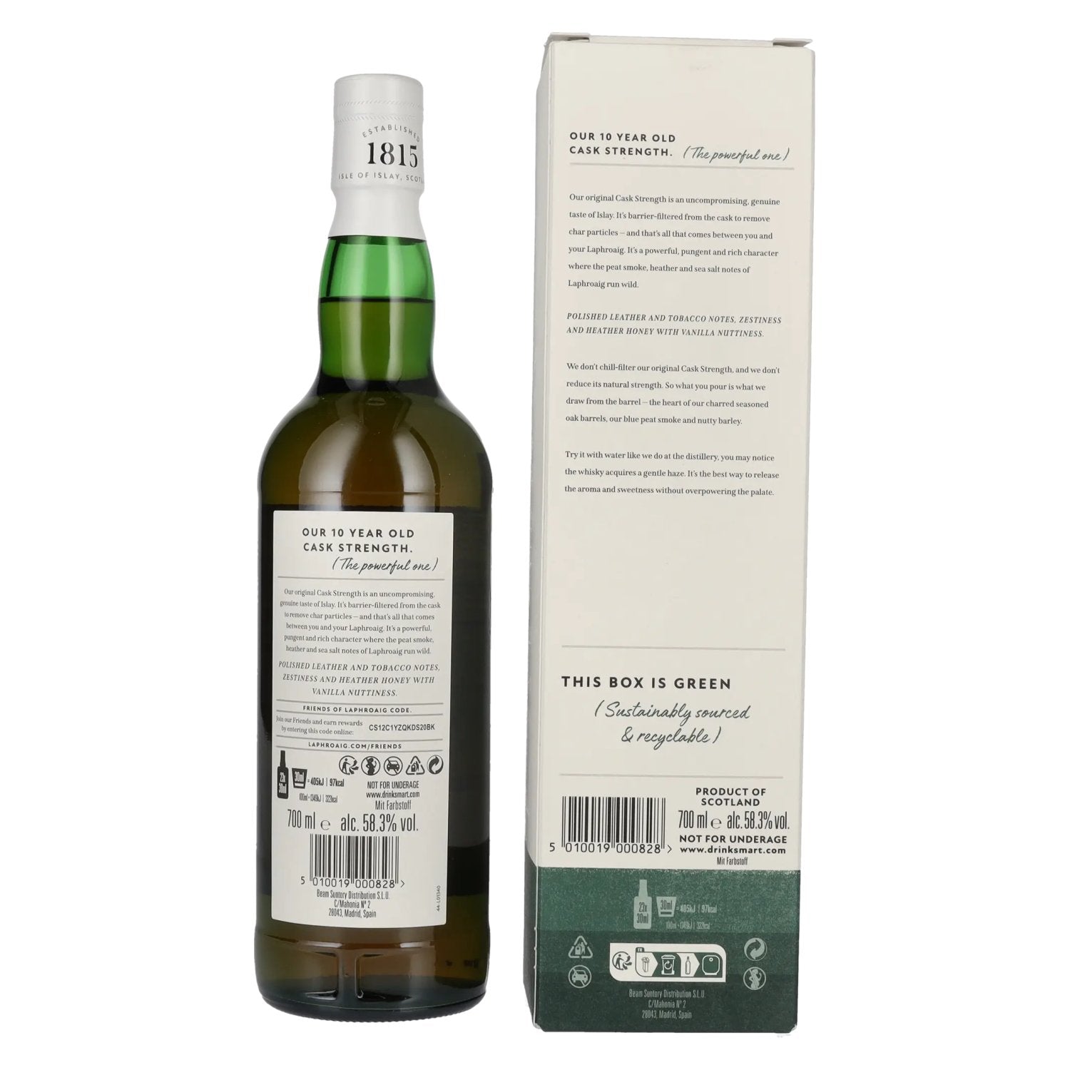 Laphroaig 10 Years Old Cask Strength Batch 17 58,3% Vol. 0,7l en boîte cadeau