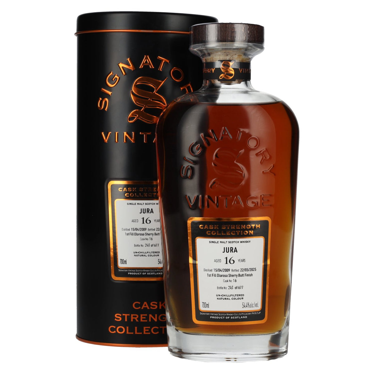 Signatory Vintage JURA 16 Years Old 1st Fill Oloroso Sherry Butt Cask Strength #16 2009 54,4% vol. 0,7 l in blikken doos