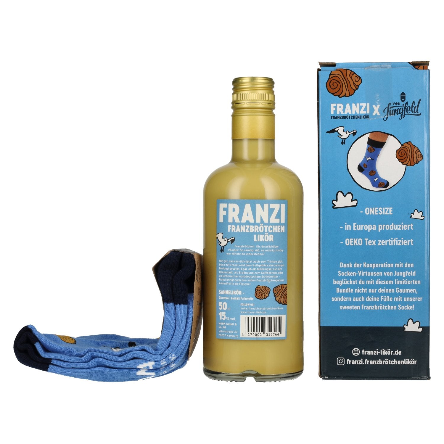 Franzi Franzbrötchen Likör 15% vol. 0,5l en boîte cadeau avec chaussettes