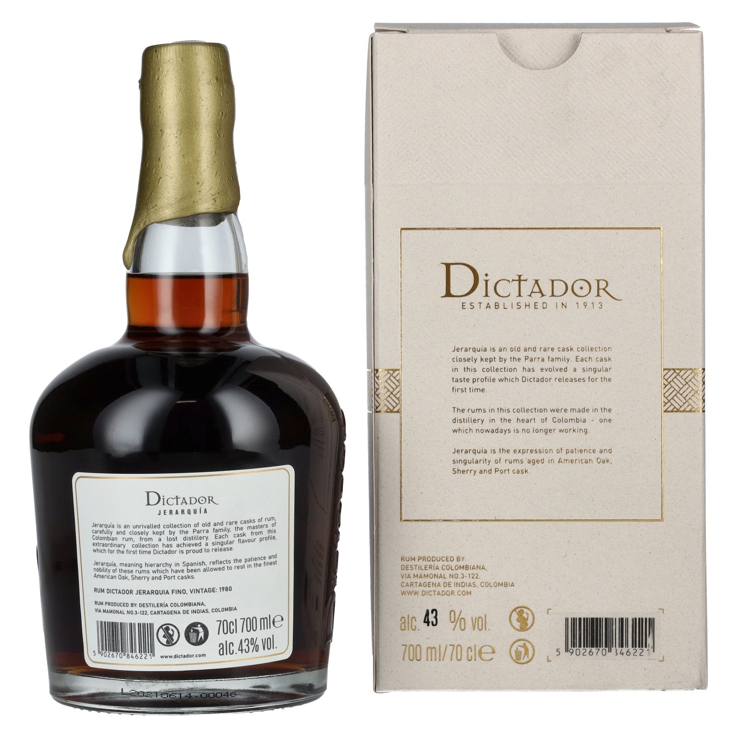 Dictador JERARQUÍA 40 Years Old FINO Rum 1980 43% Vol. 0,7l in Geschenkbox