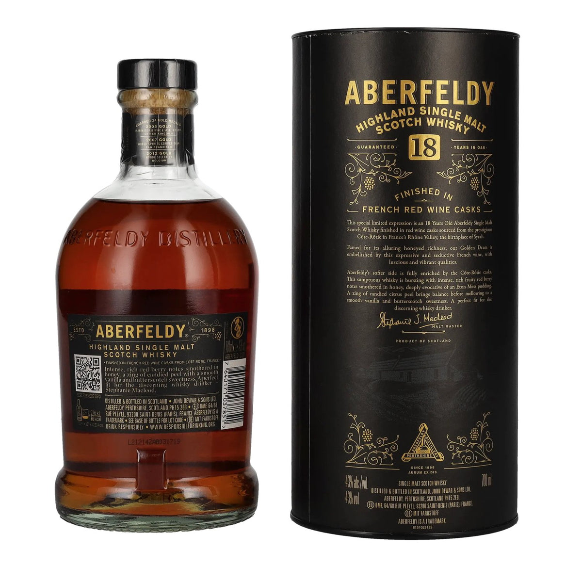 Aberfeldy 18 Years Old Red Wine Casks CÔTE RÔTIE 43% Vol. 0,7l en boîte cadeau