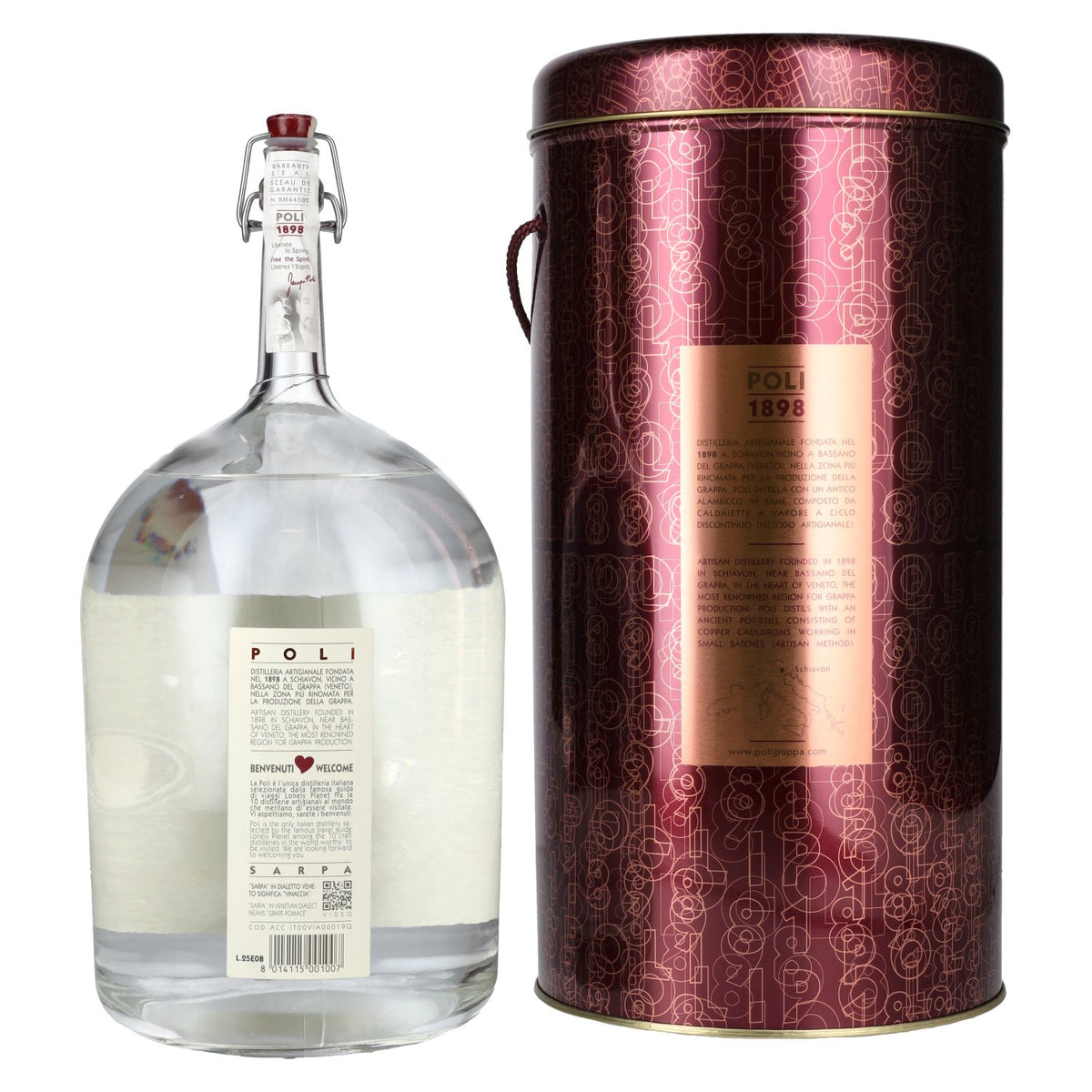Poli Grappa Sarpa di Poli 40% vol. 3 l in blikken doos