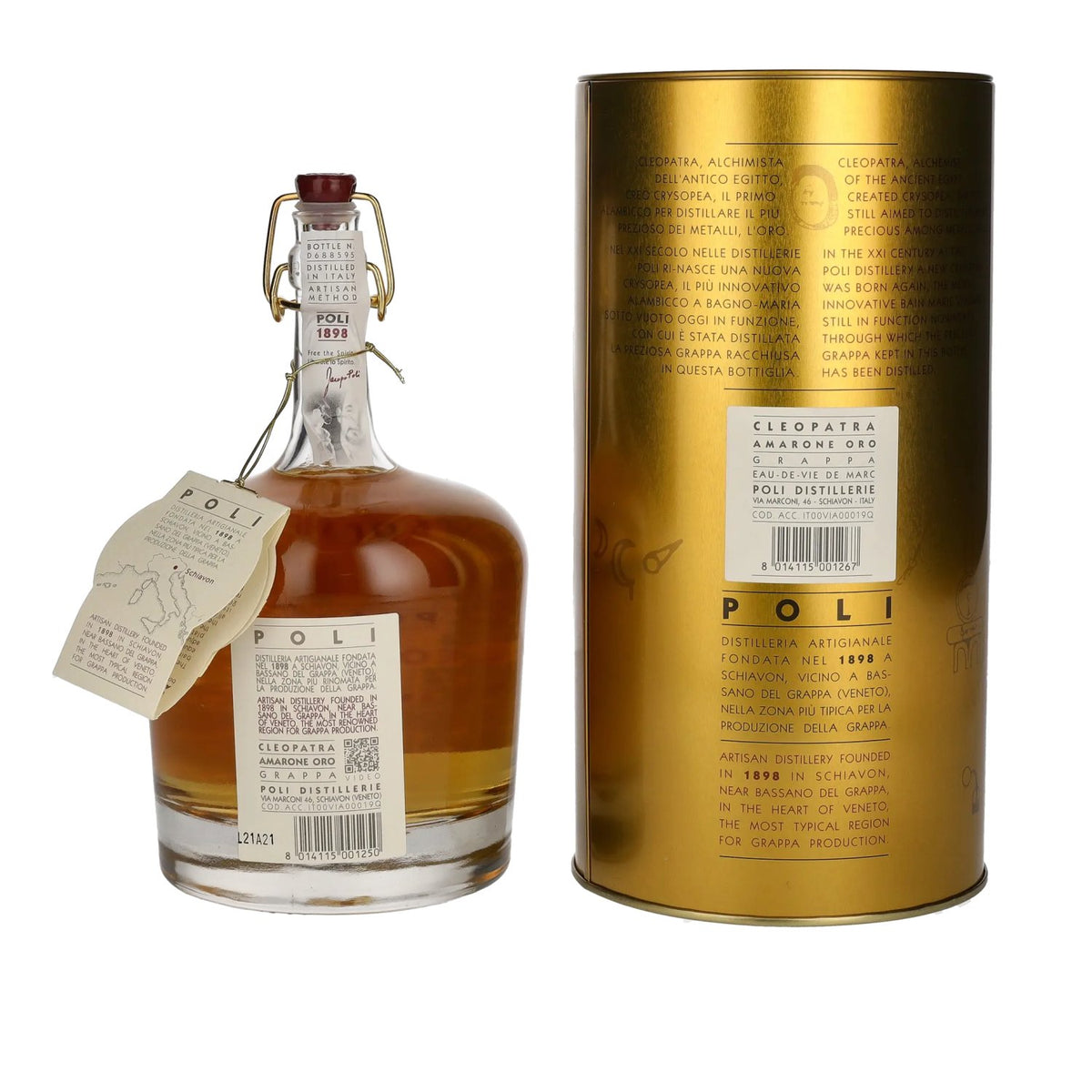 Poli Grappa Cleopatra Amarone Oro 40% Vol. 0,7l in Tinbox