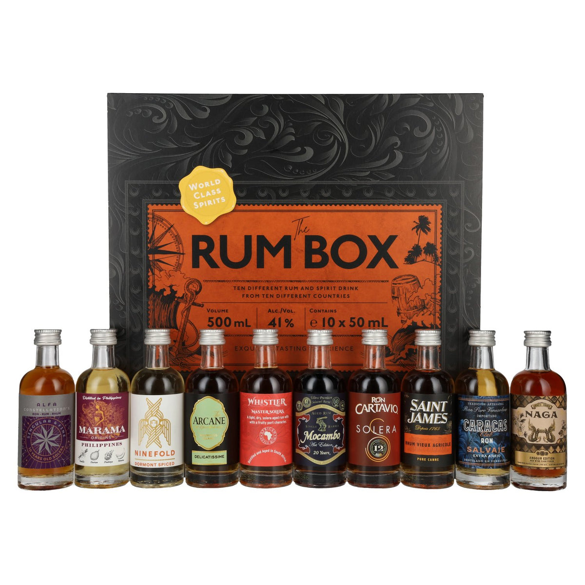 The Rum Box 41 % vol., 10 x 0,05 l dans un coffret cadeau