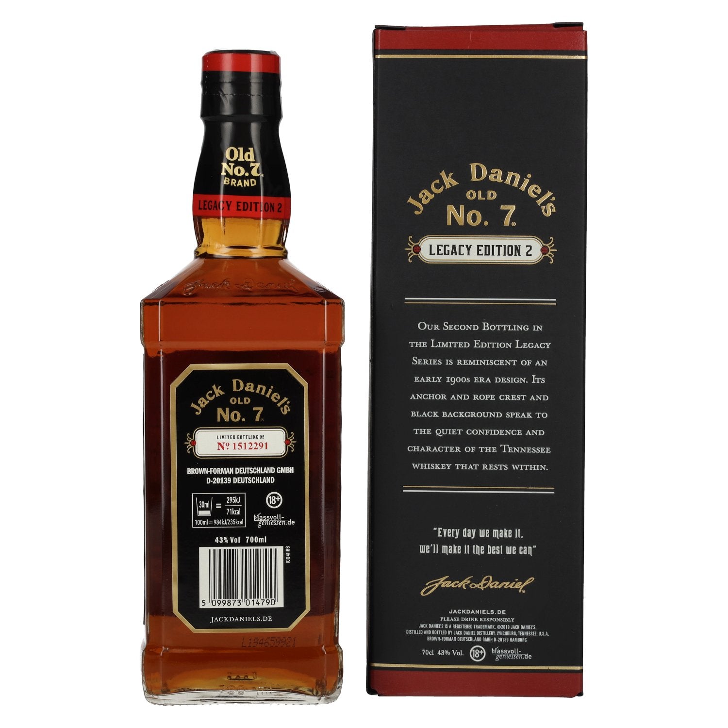 Jack Daniel's Sour Mash Tennessee Whiskey LEGACY EDITION No. 2 - BLACK DESIGN 43% Vol. 0,7l in geschenkverpakking