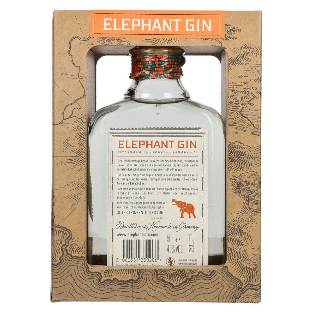 Elephant Gin Orange &amp; Cocoa 40% vol. 0,5 l in geschenkverpakking