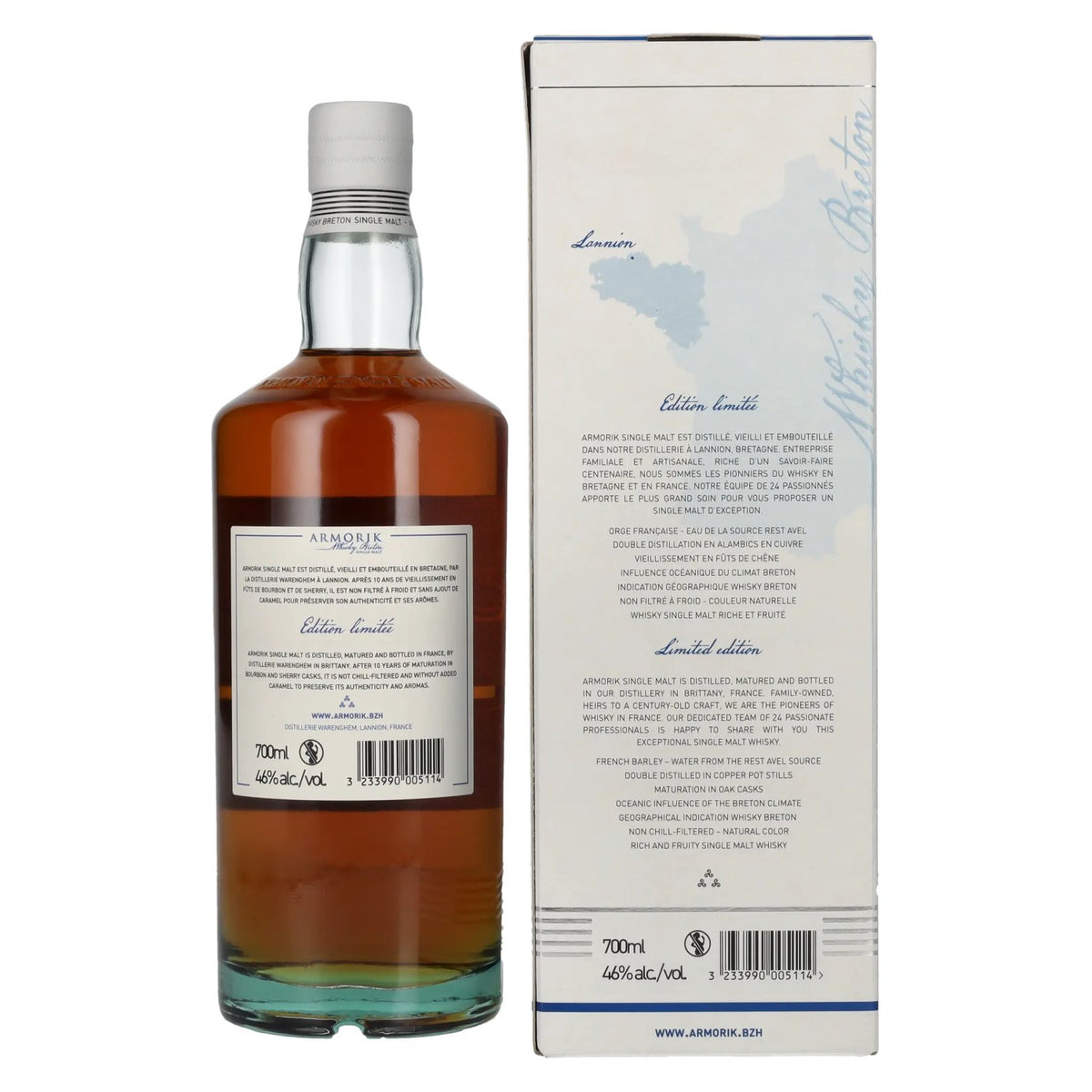 Armorik 10 Ans Whisky Breton Single Malt Edition Limitée 2023 46% Vol. 0,7l in gift box