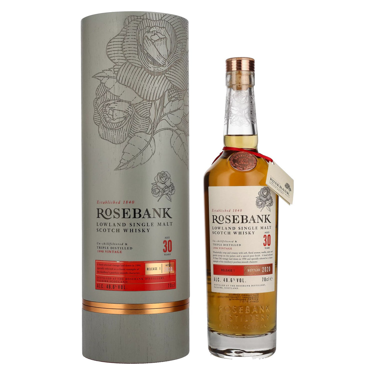 Rosebank 30 Years Old Lowland Single Malt RELEASE I 2020 48.6% ABV 0.7l in a gift box