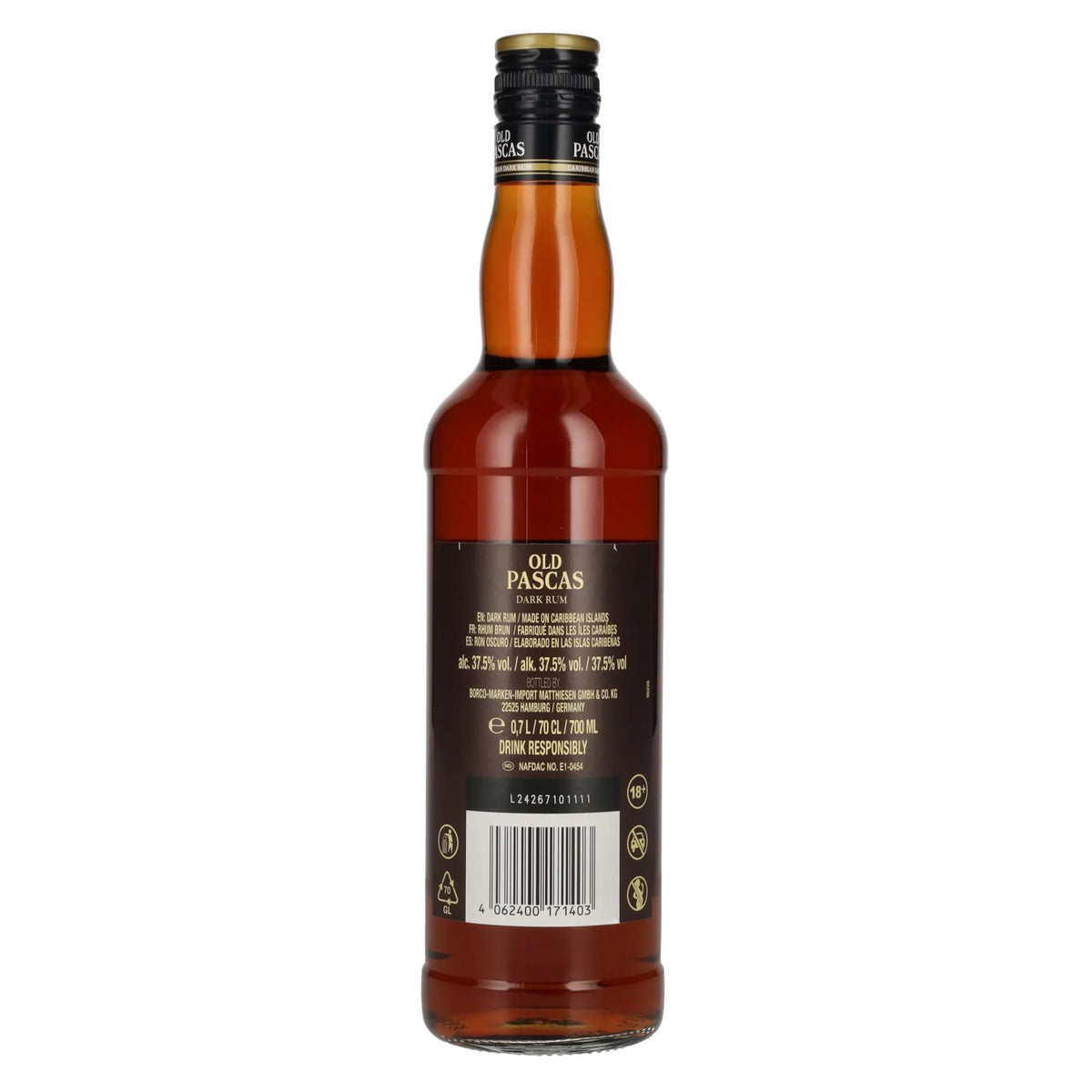 Rhum brun Old Pascas de la Barbade, 37,5 % vol., 0,7 l