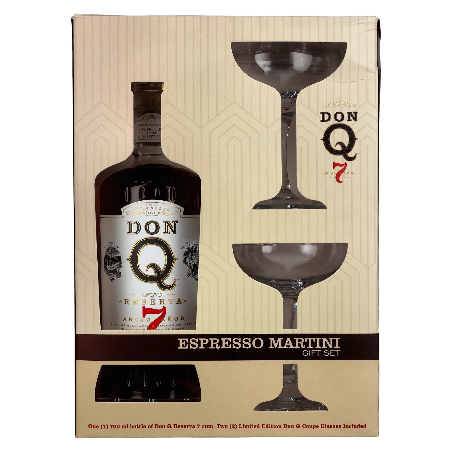 Don Q RESERVA Añejo 7 Años Puerto Rican Rum 40% Vol. 0,7l in Geschenkbox mit 2 Gläsern