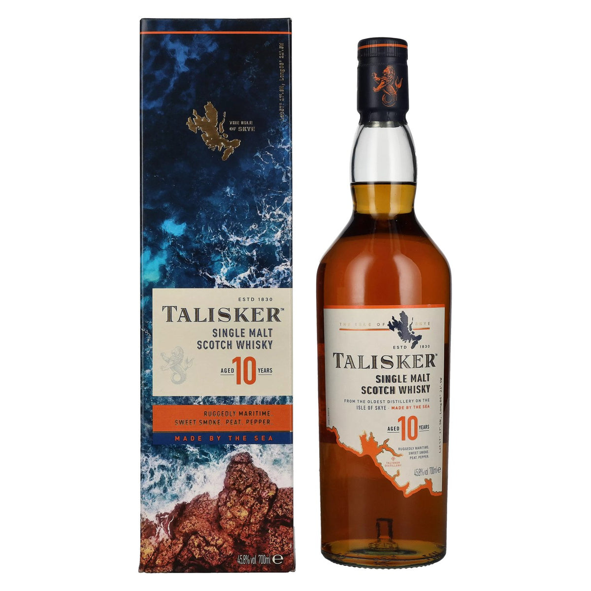 Talisker 10-Year-Old Single Malt Whisky 45.8% ABV 0.7l in a gift box