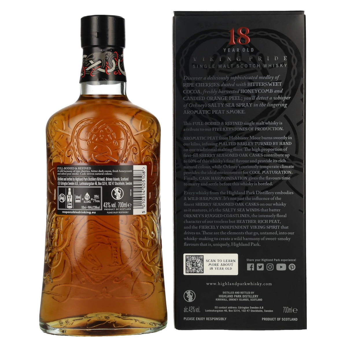 Highland Park 18 Years Old VIKING Travel Single Malt Scotch Whisky 43% Vol. 0,7l in geschenkverpakking