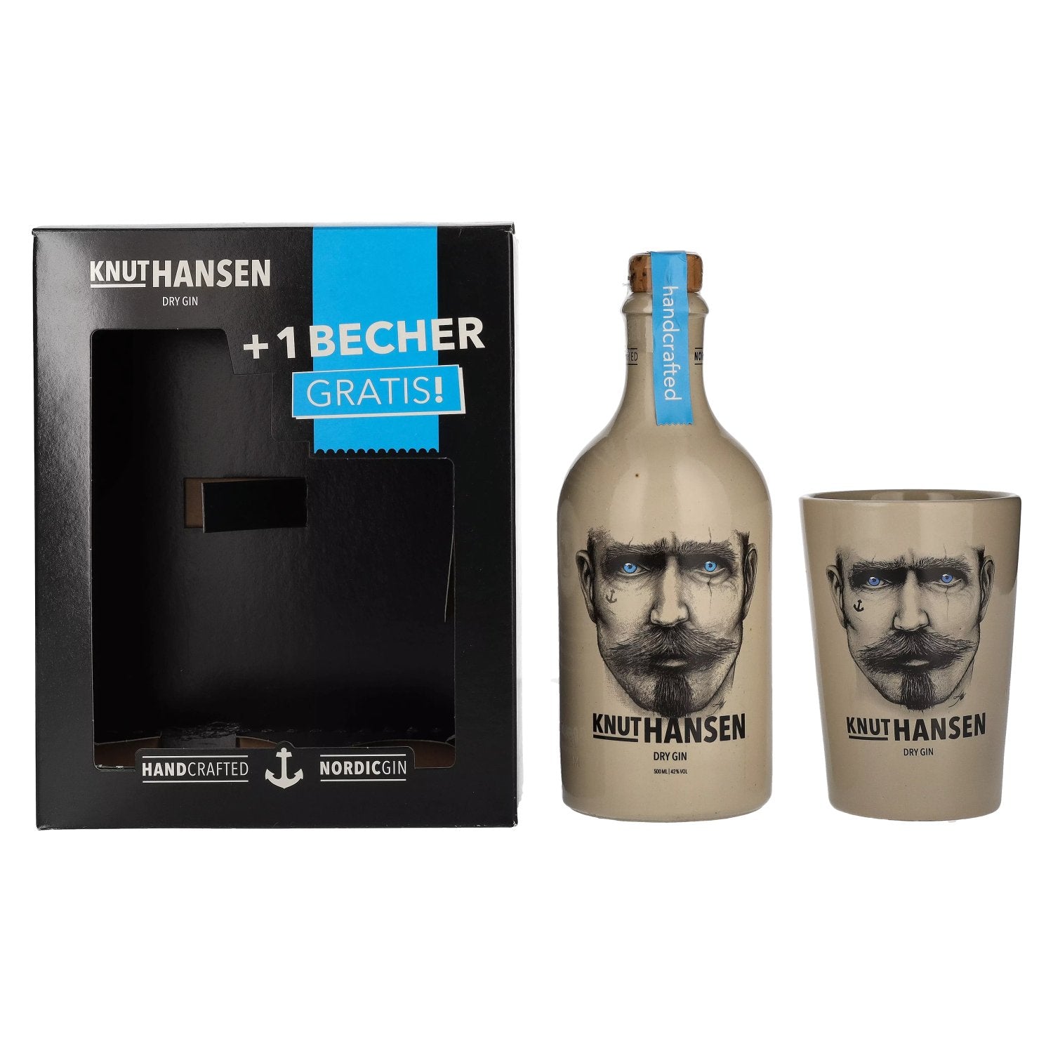 Knut Hansen Dry Gin 42% Vol. 0,5l in geschenkverpakking met keramische beker