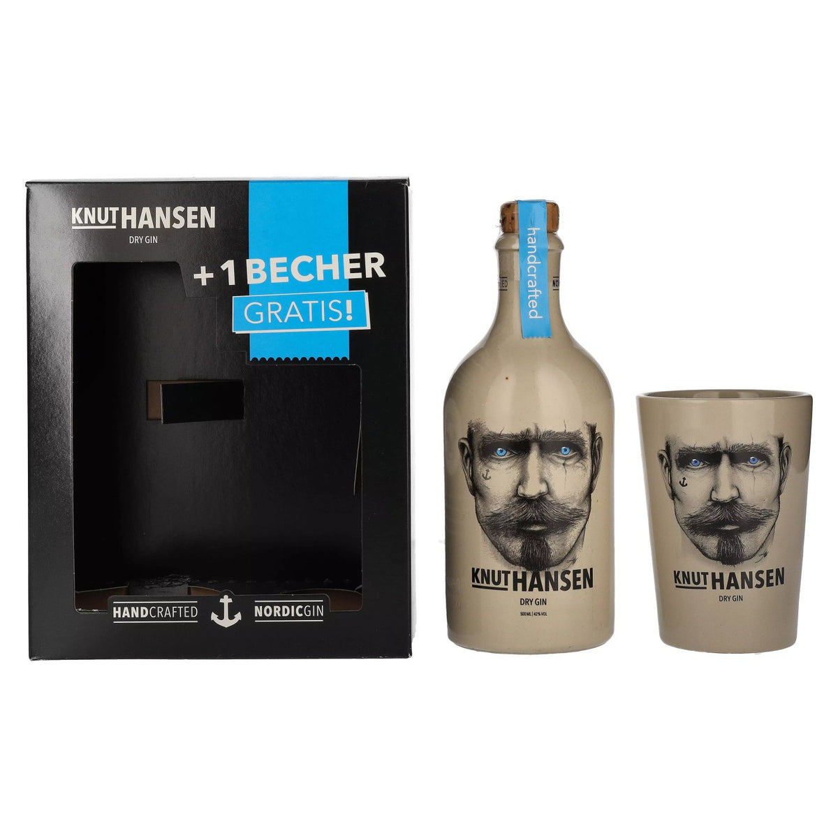 Knut Hansen Dry Gin 42% vol. 0,5 l in geschenkverpakking met keramische mok